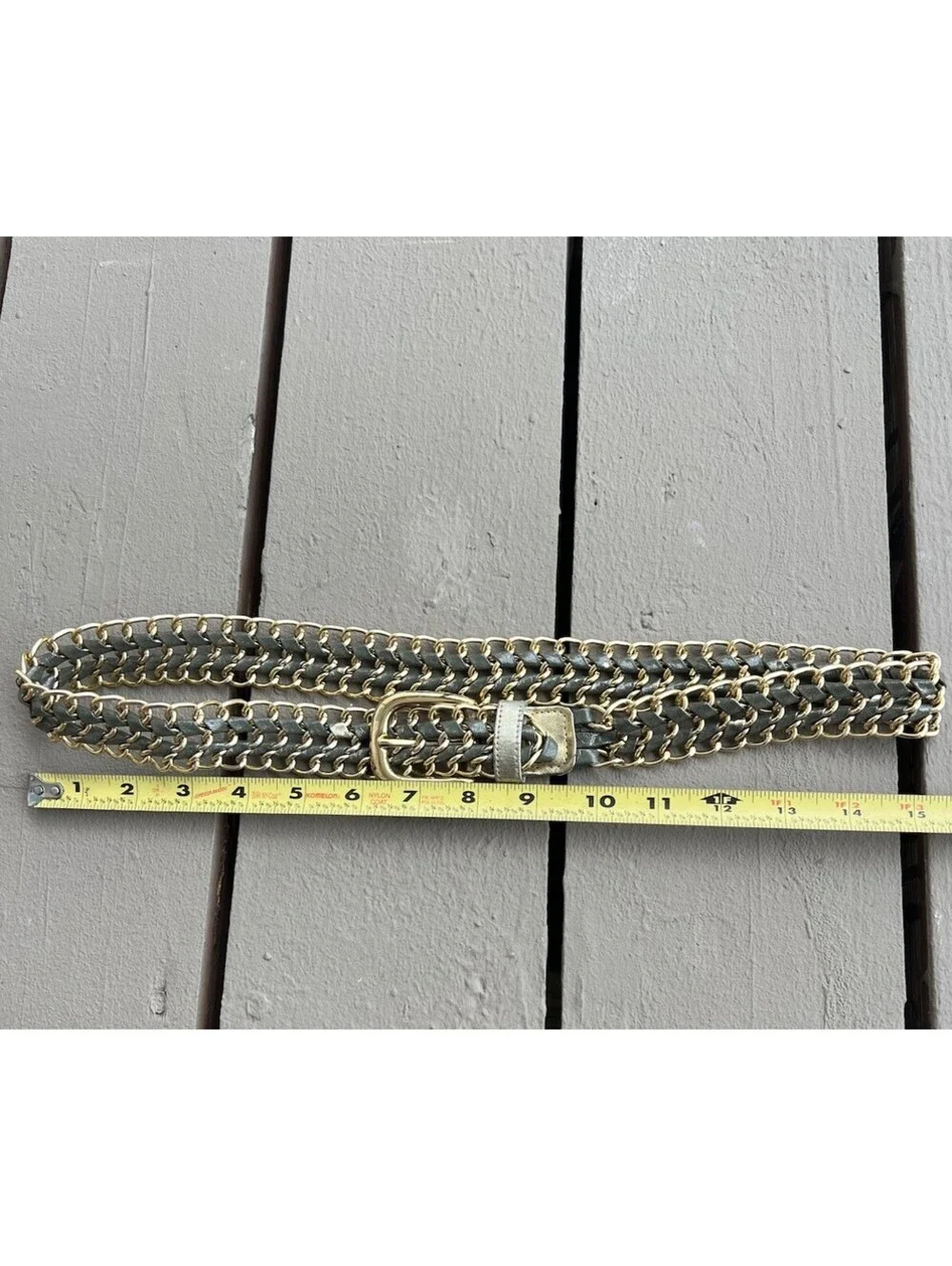 Retro Metallic Gold Green Woven Mesh Chain Belt Braided Crochet Size S/ M.